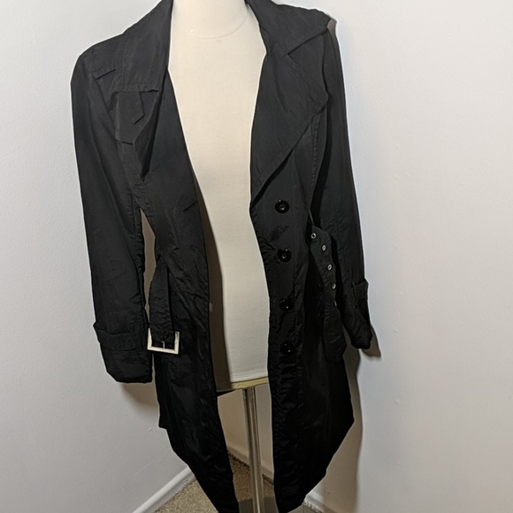 ✔️Miss Lili Black Belted Trench Coat Medium - Picture 12 of 14
